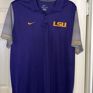 LSU Nike Dri-FIT Polo with stitched logo.